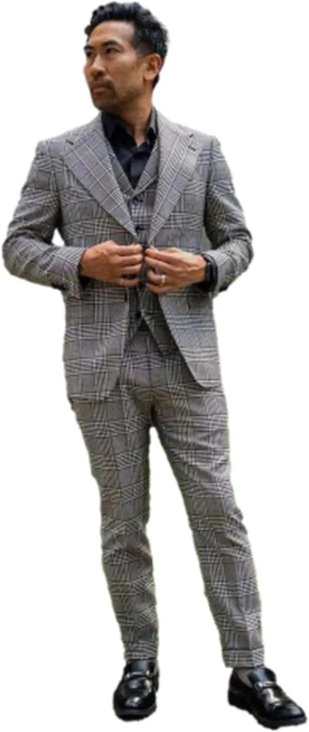 Men's Houndstooth 3-Piece Suit Notch Lapel Jacket with Single Breasted Button Vest Pants Leisure/Dinner