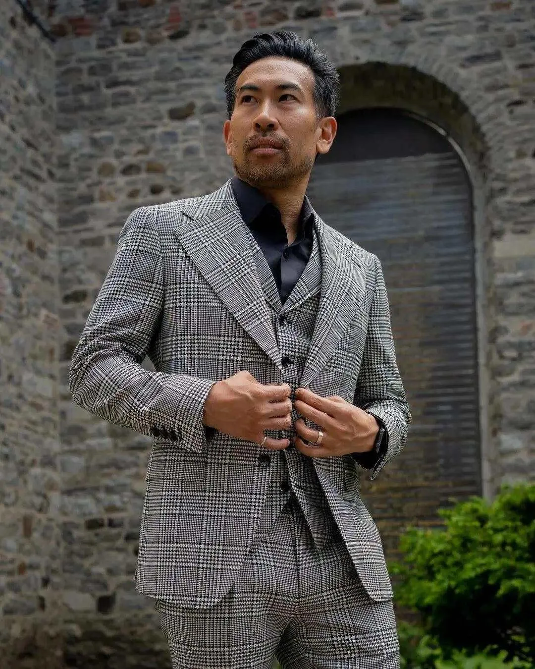 Men's Houndstooth 3-Piece Suit Notch Lapel Jacket with Single Breasted Button Vest Pants Leisure/Dinner