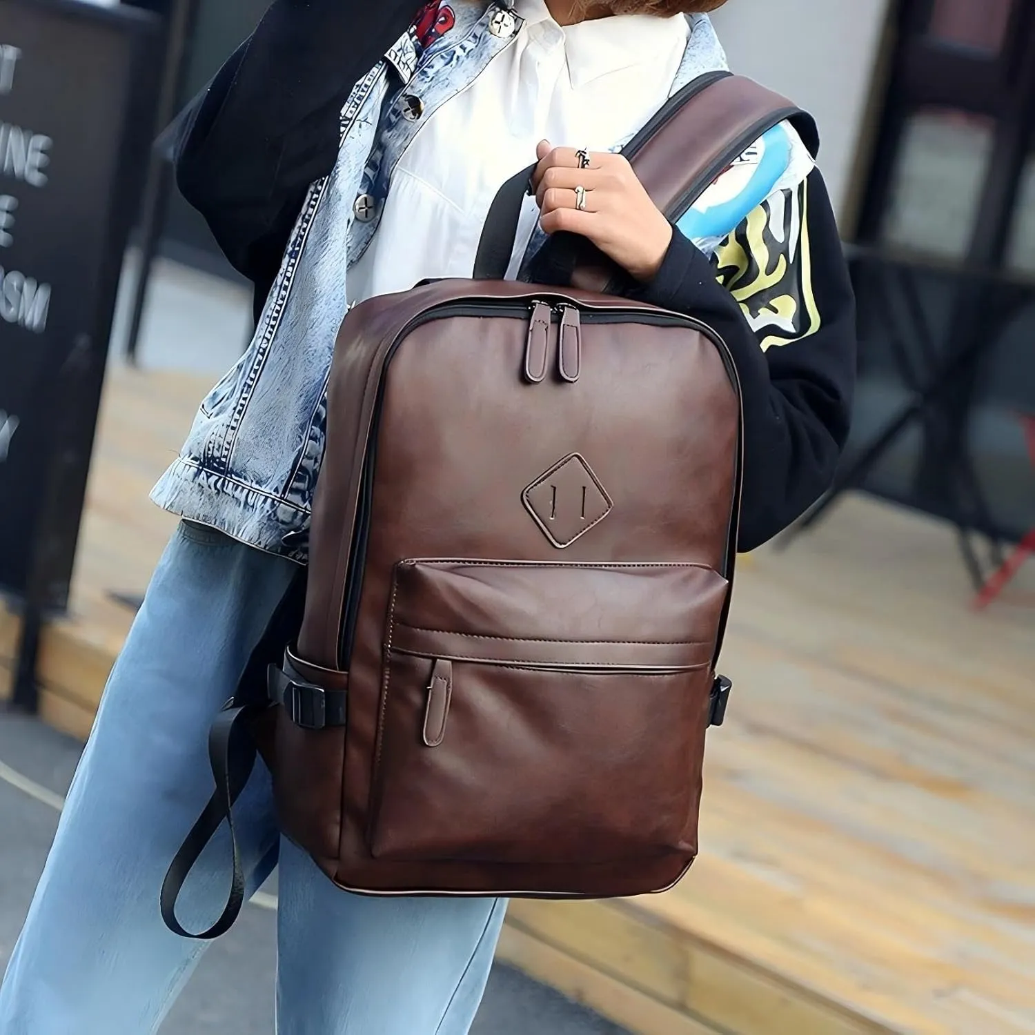 Mens Leather Backpack for work,Casual BackPack Laptop Bag Large Capacity Business Travel Hiking Waterproof