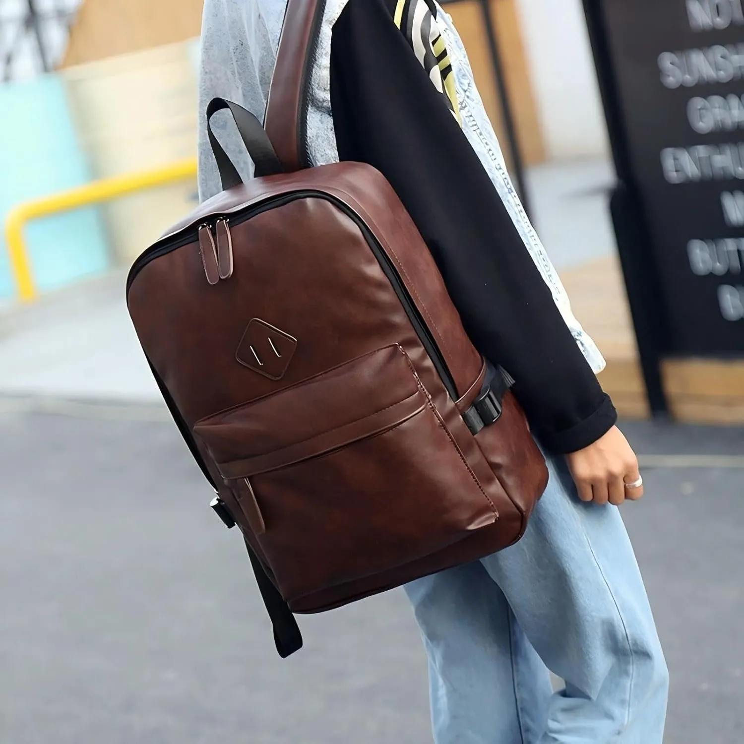 Mens Leather Backpack for work,Casual BackPack Laptop Bag Large Capacity Business Travel Hiking Waterproof