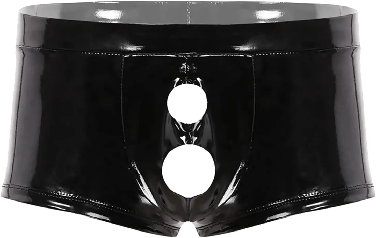 Mens Leather Underwear Sexy Boxer Briefs Front Opening Pouch Low Rise Soft No Show Performance Trunk Lingerie for Men