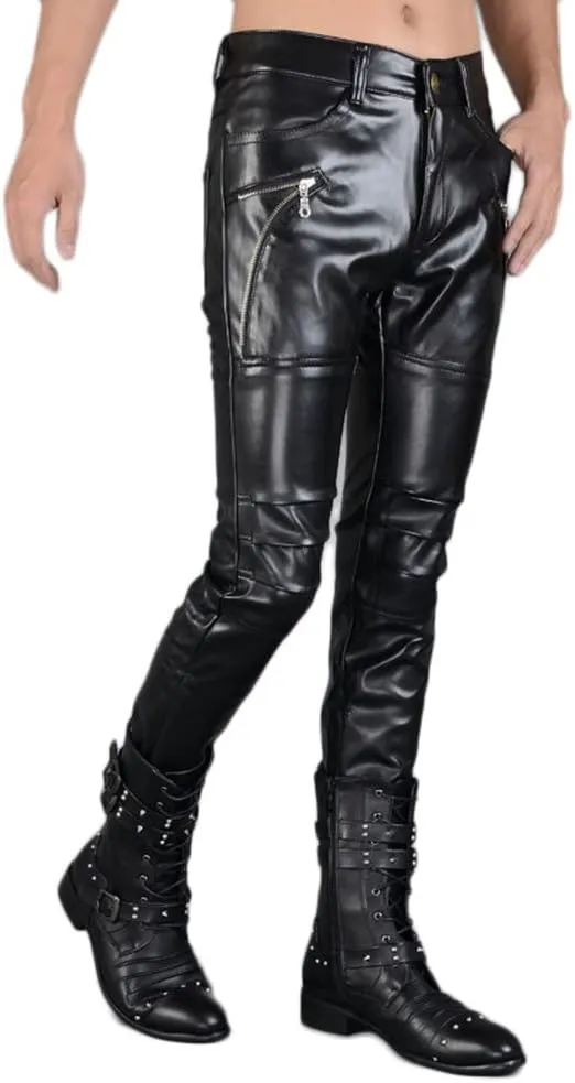 Men`s Rock Punk Hip Hop Faux Leather Motocycle Pants
