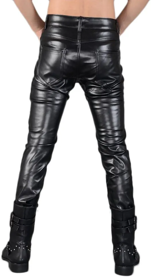 Men`s Rock Punk Hip Hop Faux Leather Motocycle Pants