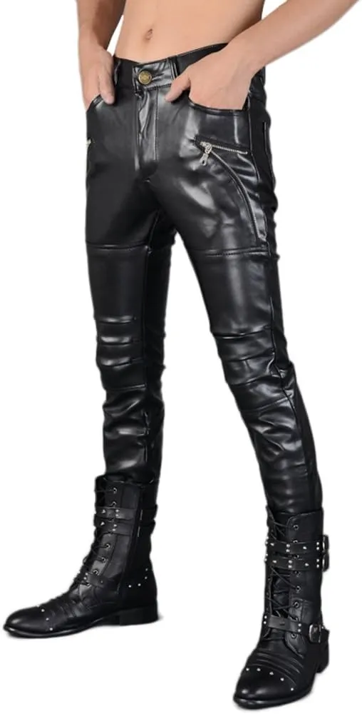 Men`s Rock Punk Hip Hop Faux Leather Motocycle Pants