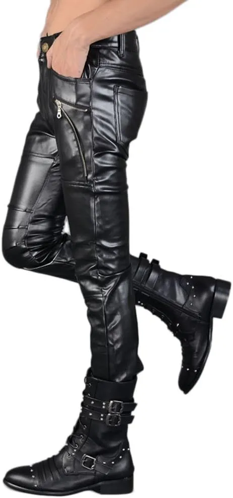 Men`s Rock Punk Hip Hop Faux Leather Motocycle Pants