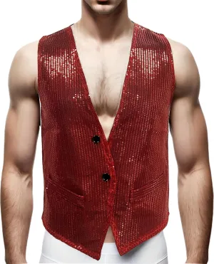 Men's Sequins Vest Slim Fit Christmas Party Vest Hip Hop Disco Dance Waistcoat Performance Show Jacket