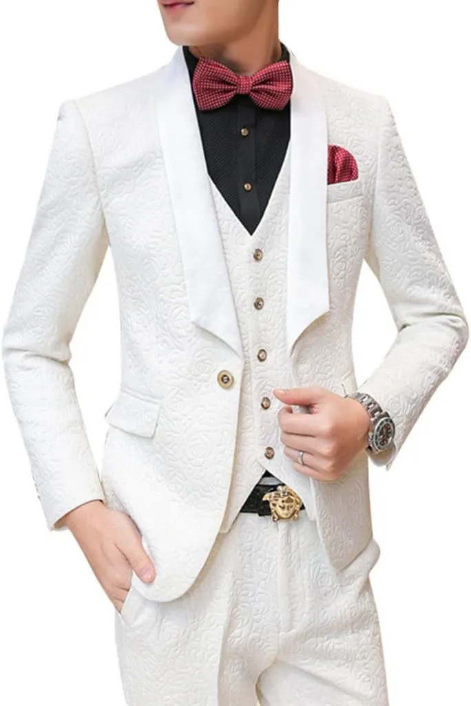Men's Suits 3 Piece Set Tuxedo Blazer Vest and Pants Slim Skinny Fit Formal Suit for Wedding Prom Black White Red Blue
