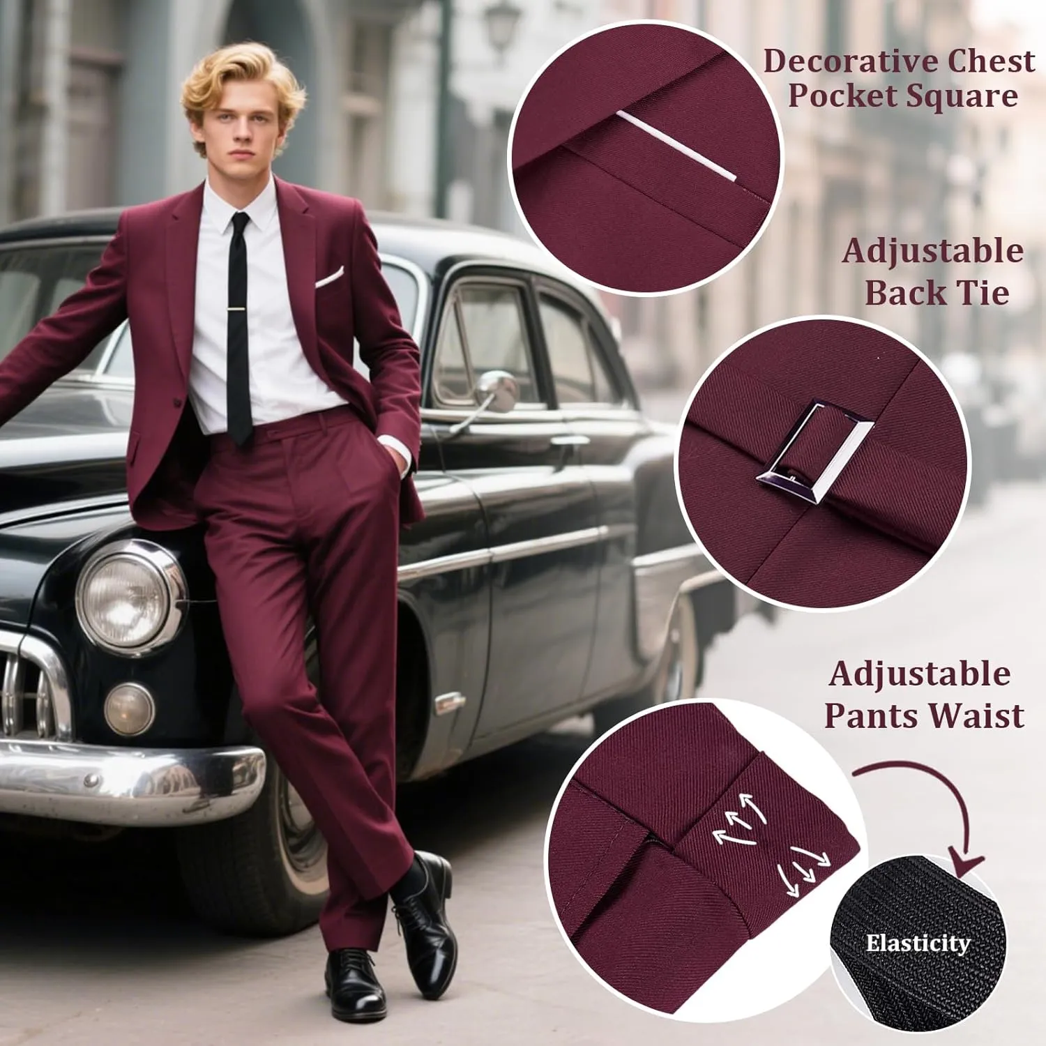 Mens Suits Regular Fit 3 Piece Tuxedo Blazer Jacket Vest Pants Formal Suit Set for Men Wedding Prom Casual