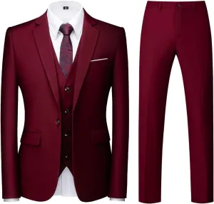 Mens Suits Regular Fit 3 Piece Tuxedo Blazer Jacket Vest Pants Formal Suit Set for Men Wedding Prom Casual