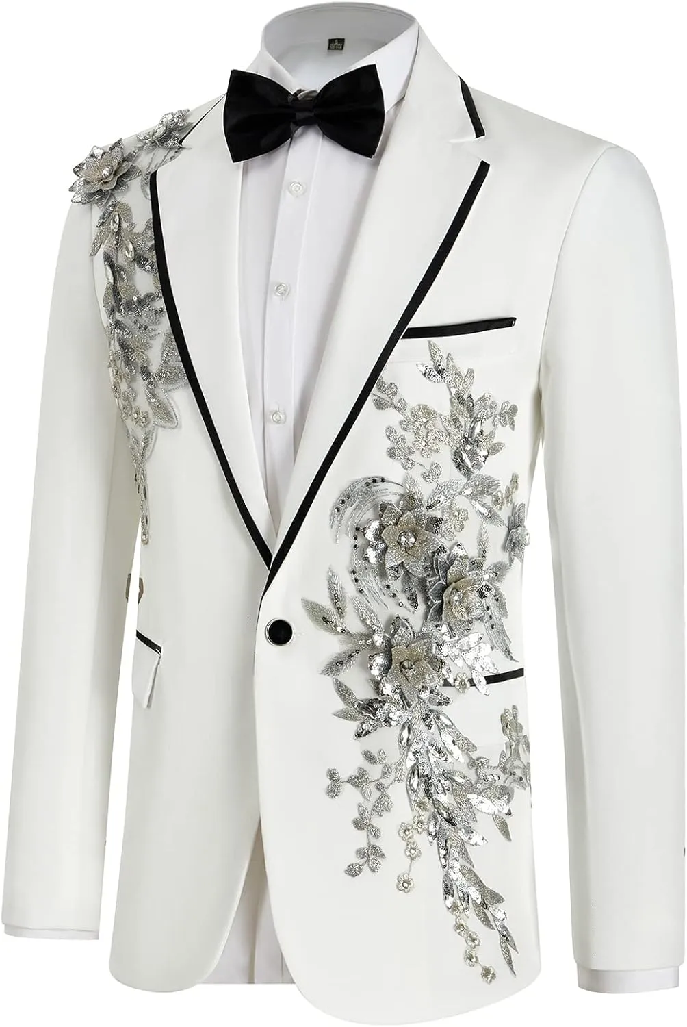Mens Suits Slim Fit 2 Piece Formal Tuxedo Suits Blazer Pants with Bow Tie for Wedding Prom