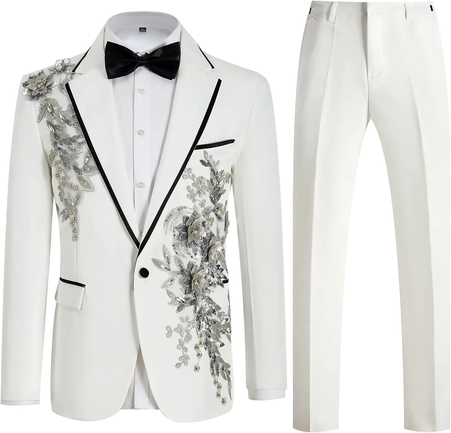 Mens Suits Slim Fit 2 Piece Formal Tuxedo Suits Blazer Pants with Bow Tie for Wedding Prom
