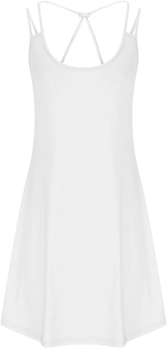 Mini Dresses for Women 2024 Sexy Sleeveless Spaghetti Strap Backless Summer Sun Dress Casual Loose Beach Coverups