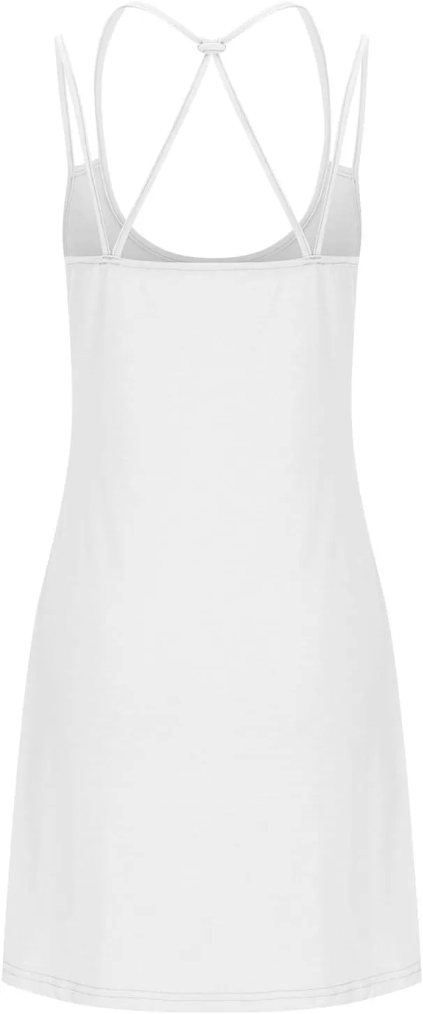 Mini Dresses for Women 2024 Sexy Sleeveless Spaghetti Strap Backless Summer Sun Dress Casual Loose Beach Coverups