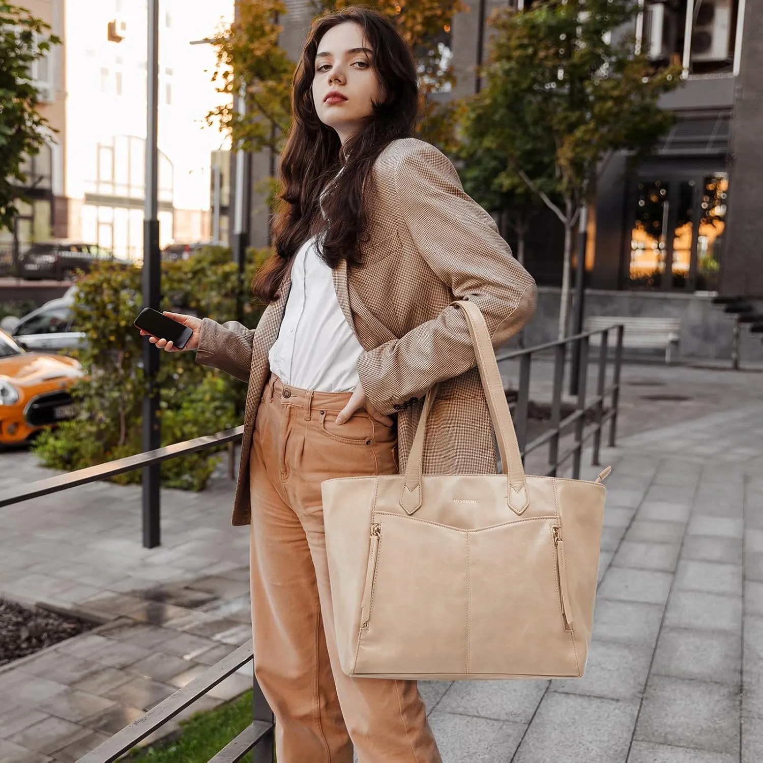 Missnine Tote Bag for Women with Zipper, Leather Purse and Handbags, Ladies Top-handle Shoulder Bags for Work, Casual, Travel