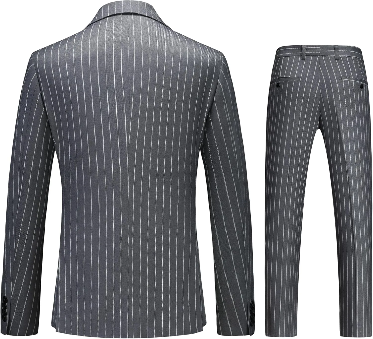 MOGU Mens 3 Piece Pinstripe Suit Slim Fit Double Vents Tuxedo Jacket Vest & Pants Casual Dress Set