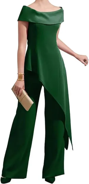 Mother of The Bride Pantsuits for Wedding Off Shoulder Chiffon Prom Cocktail Outfit