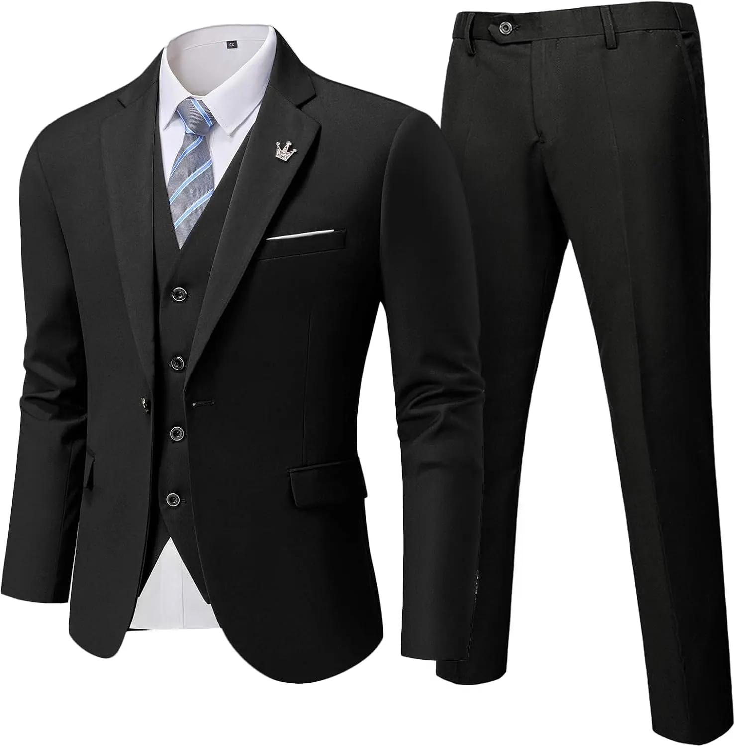 MrSure Mens 3 Pieces Suit, Slim Fit Tuxedo with One Button, Jacket Vest Pants & Tie Set for Party, Wedding and Business