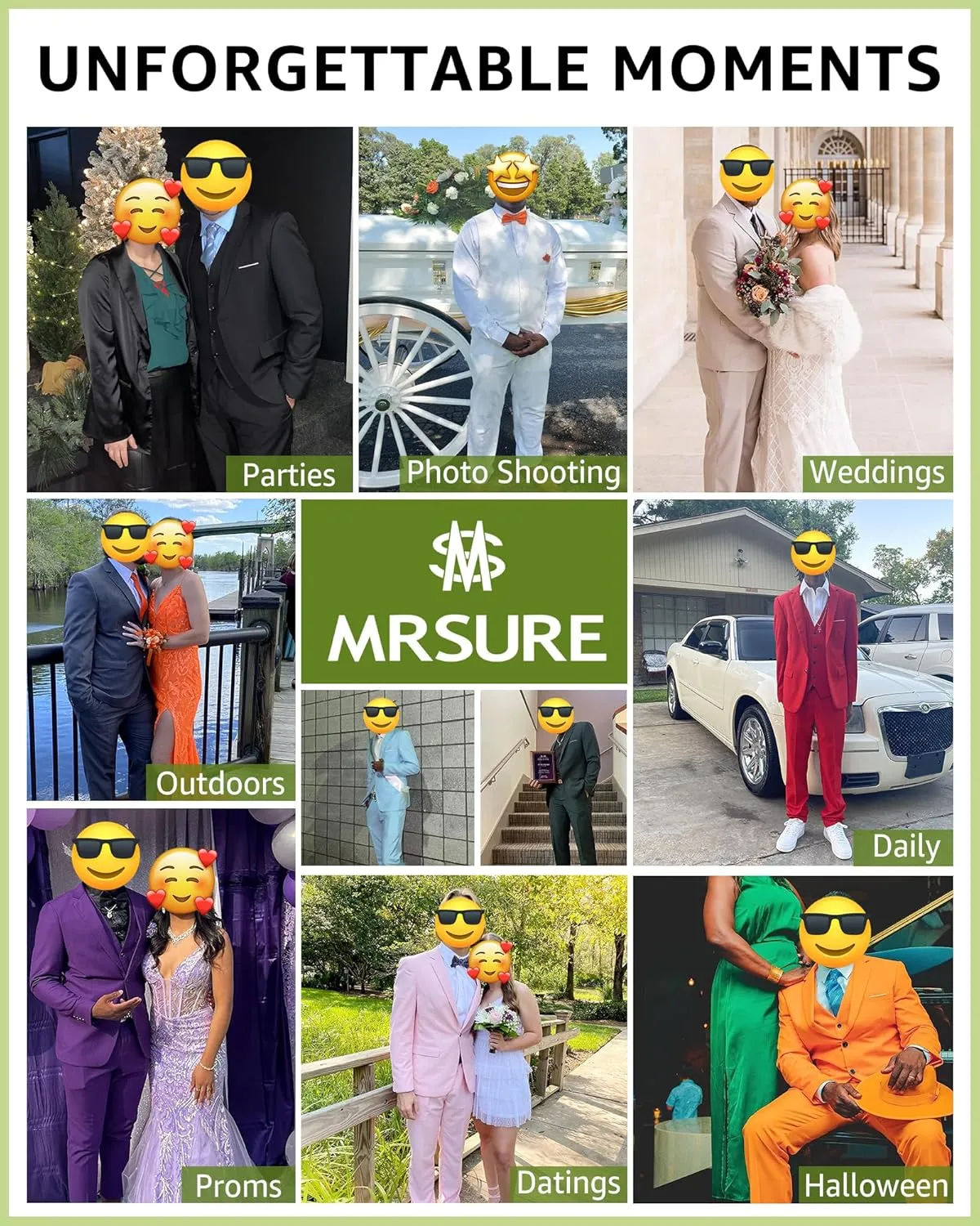 MrSure Mens 3 Pieces Suit, Slim Fit Tuxedo with One Button, Jacket Vest Pants & Tie Set for Party, Wedding and Business