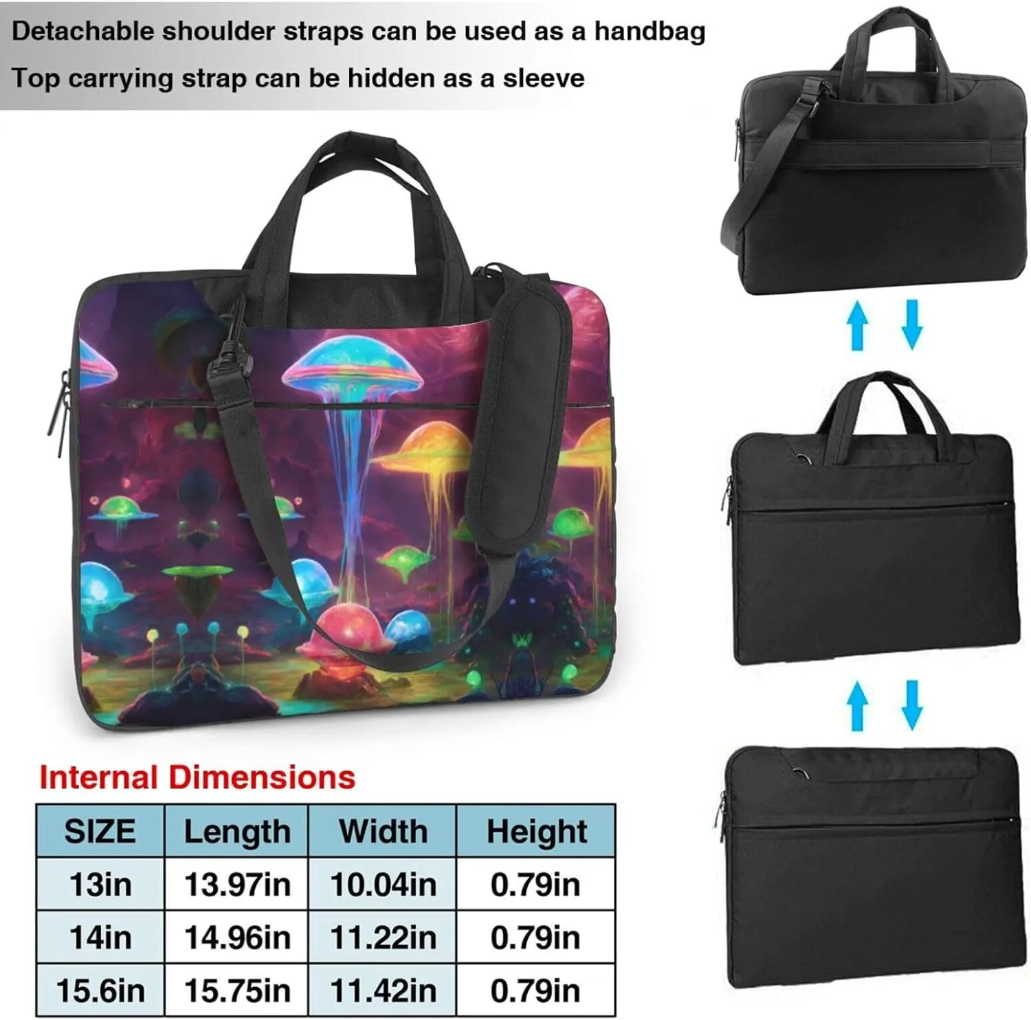 Mushroom Print Work Casual Office Laptop Shoulder Messenger Bag 13 inch 14 inch 15.6 inch