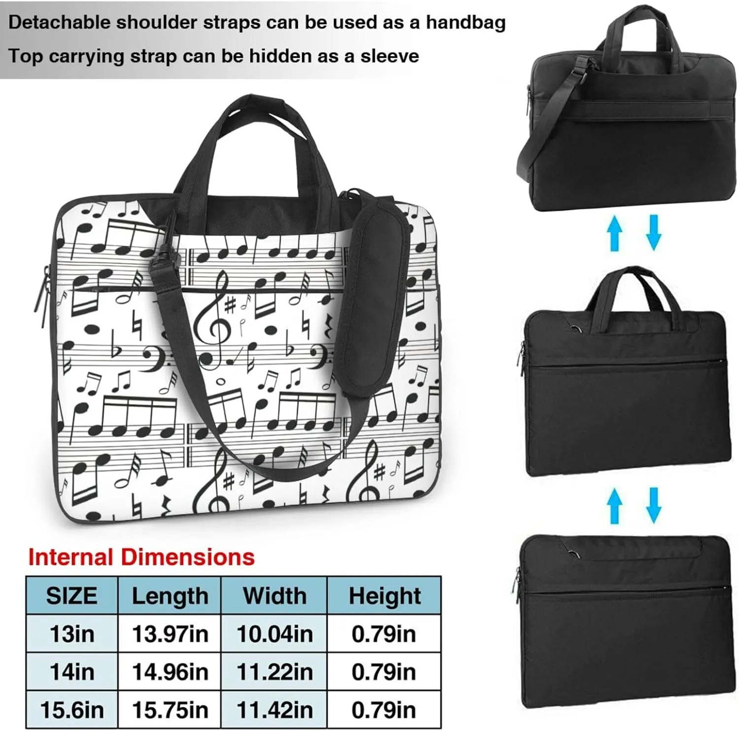 Music Note Print Work Casual Office Laptop Shoulder Messenger Bag 13 inch 14 inch 15.6 inch
