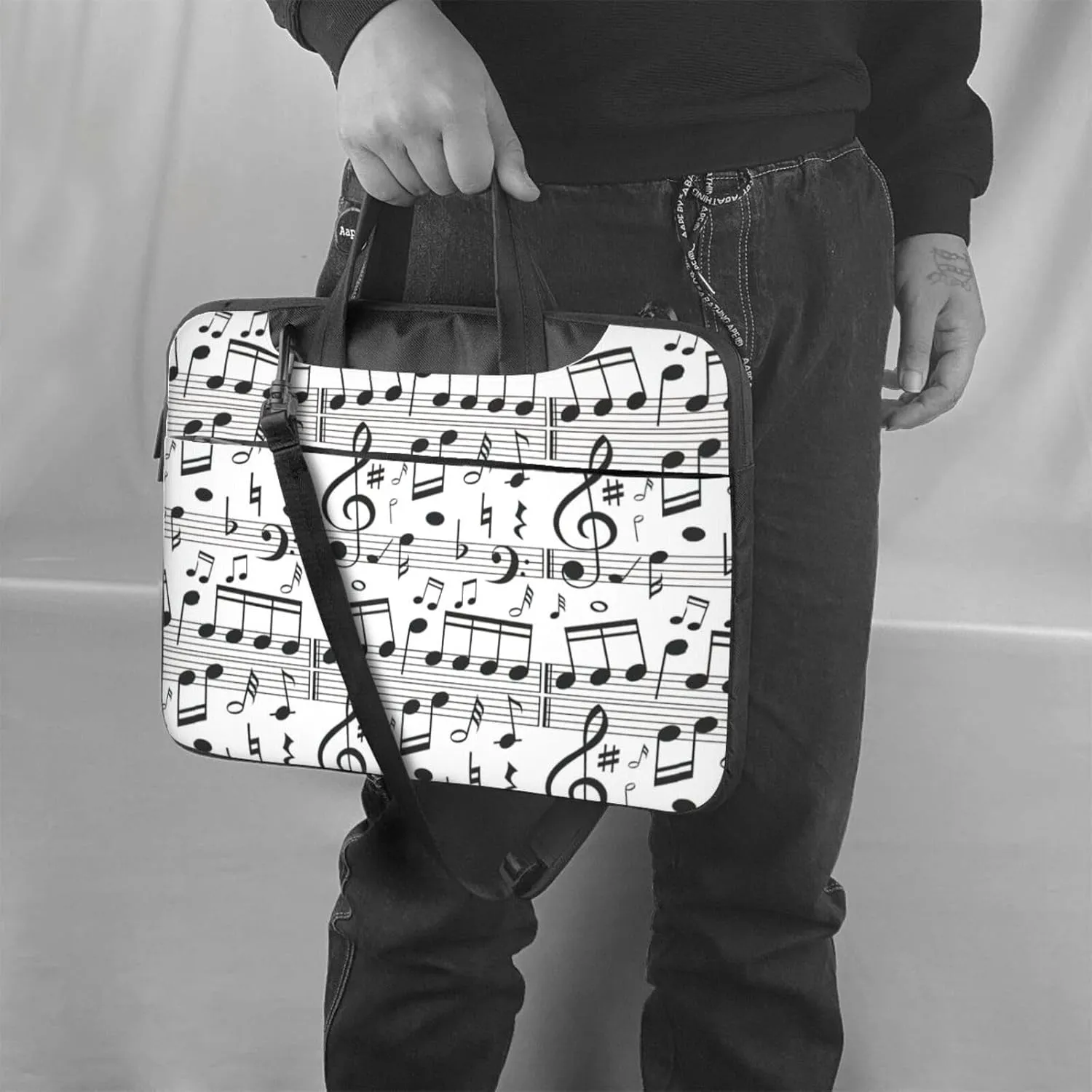Music Note Print Work Casual Office Laptop Shoulder Messenger Bag 13 inch 14 inch 15.6 inch