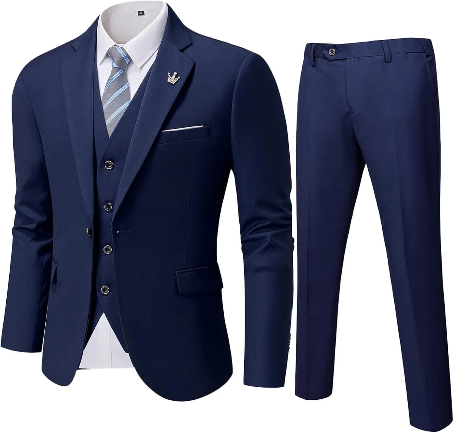 MY'S Men's 3 Piece Slim Fit Suit Set, One Button Solid Jacket Vest Pants with Tie