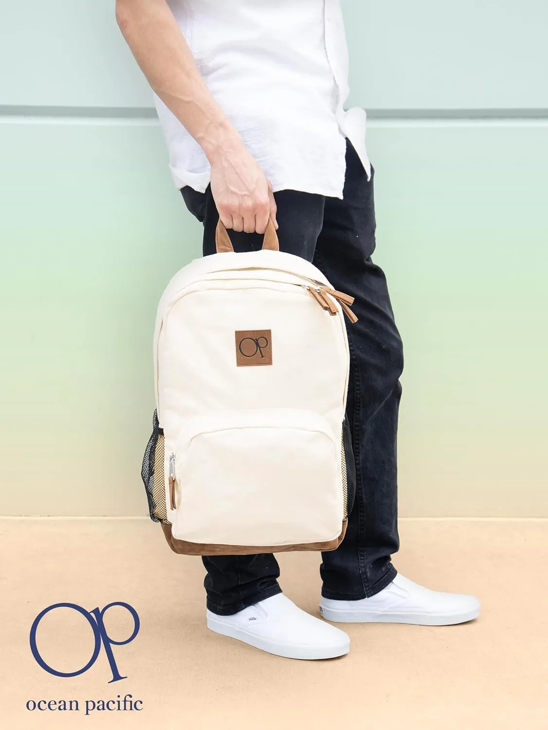 Ocean Pacific La Playa Soft Cotton Canvas Backpack for Travel, Sports, Beach, Work, Casual Daily Pack for Men Women Fits 15.6 Inch Laptop (Beach)