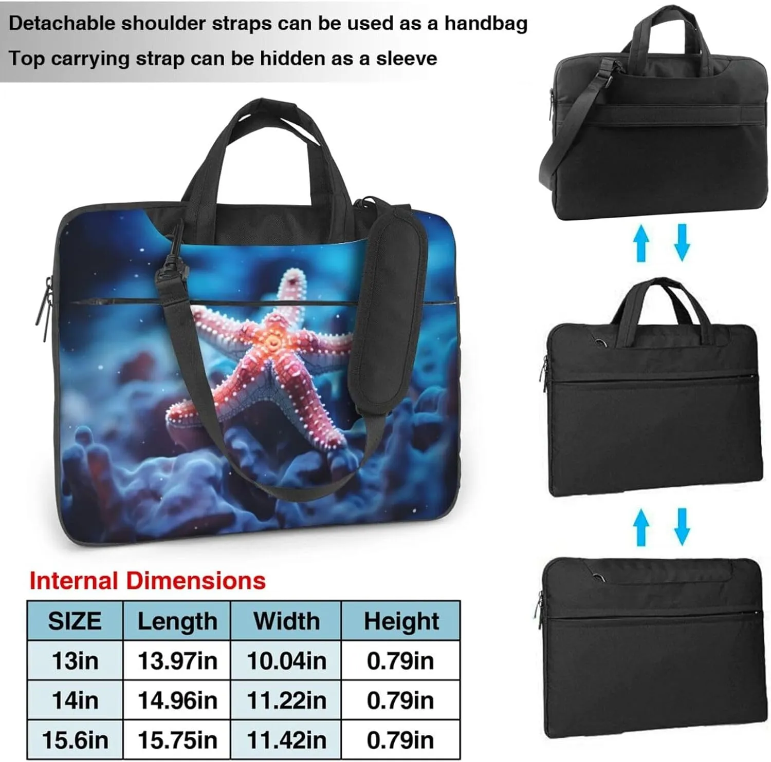 Ocean starfish Print Work Casual Office Laptop Shoulder Messenger Bag 13 inch 14 inch 15.6 inch