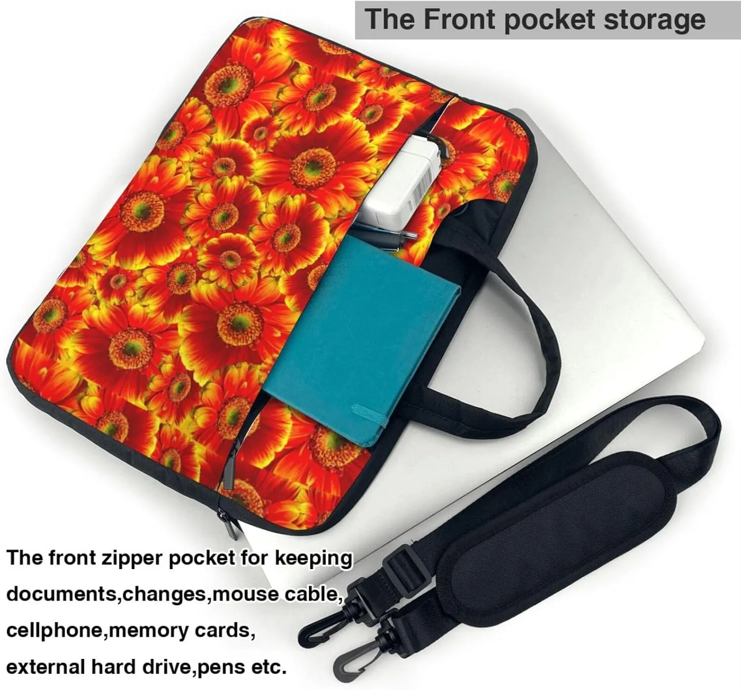 Orange Sunflower Print Work Casual Office Laptop Shoulder Messenger Bag 13 inch 14 inch 15.6 inch