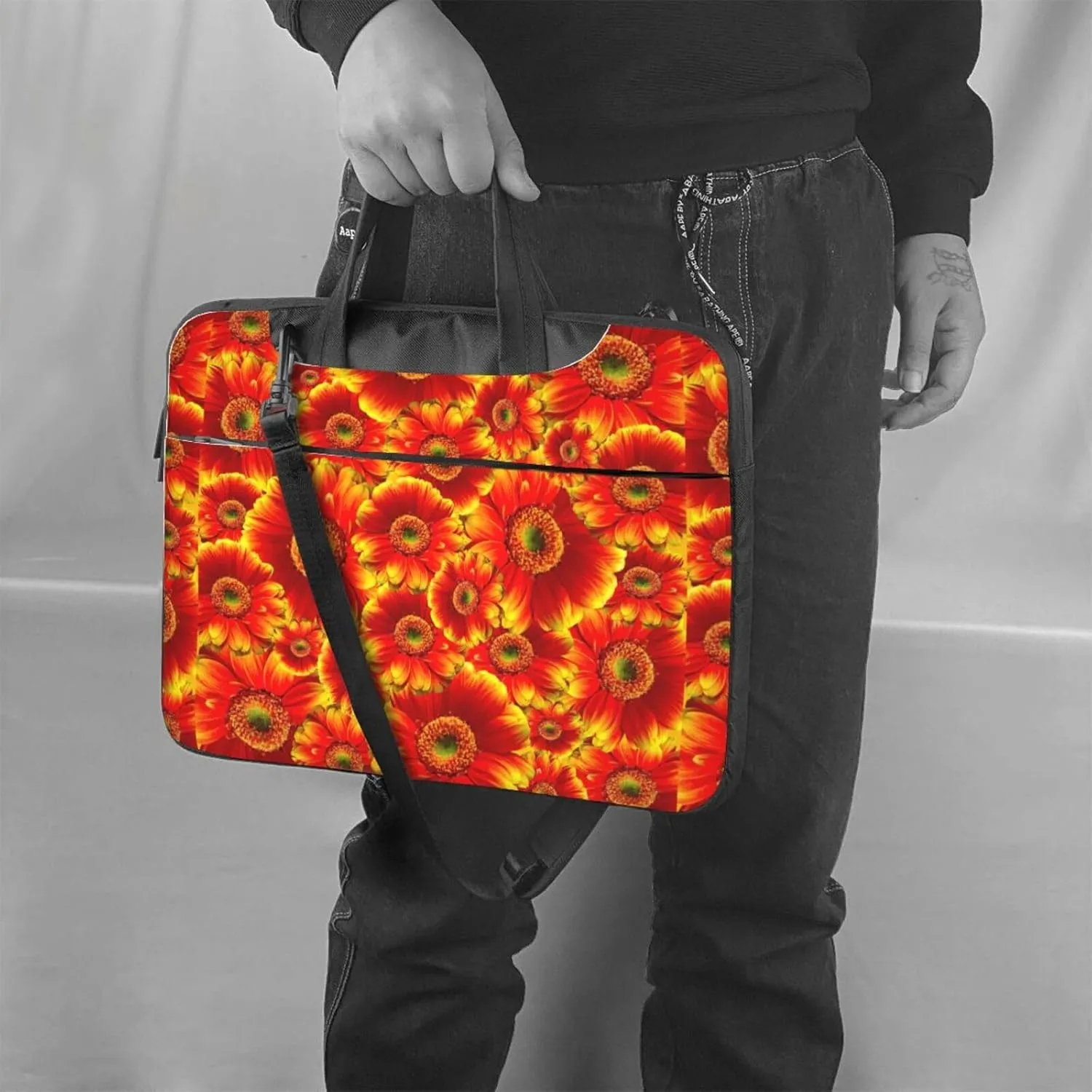 Orange Sunflower Print Work Casual Office Laptop Shoulder Messenger Bag 13 inch 14 inch 15.6 inch