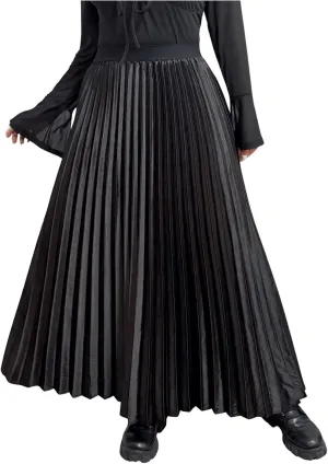 OYOANGLE Women's Plus Size Satin High Waisted Pleated Long Skirt Ruffle Flowy Work Casual Skirts