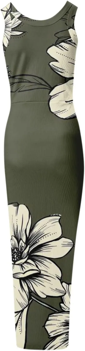 PETYCZEN Summer Dresses for Women Sexy Sleeveless Side Slit Bodycon Maxi Dress Casual Ruched Ribbed Knit Tank Beach Sun Dress