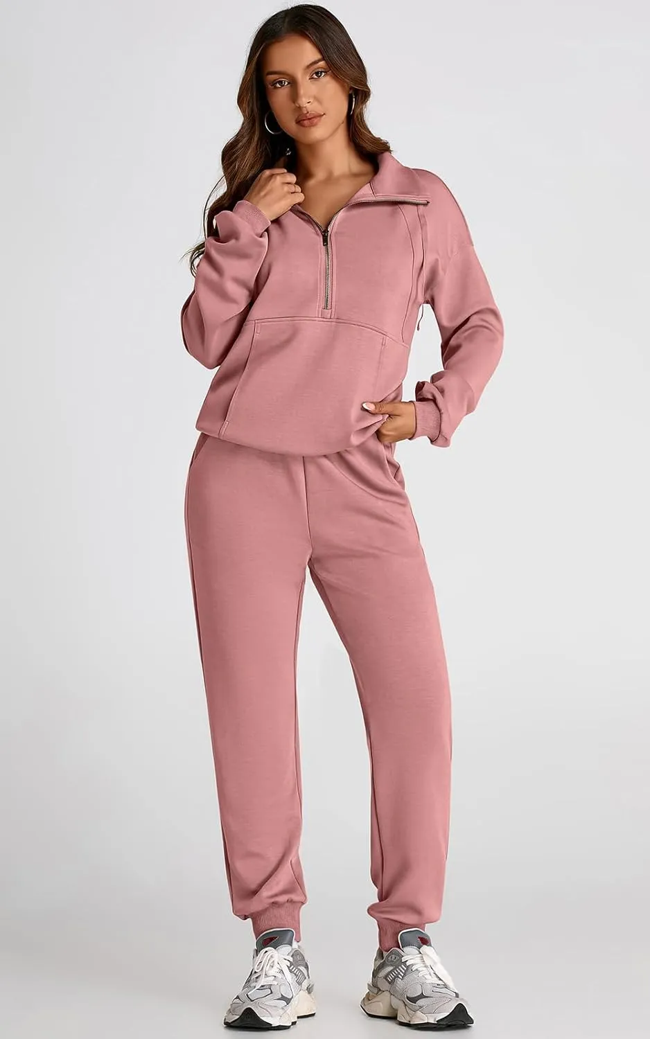 PRETTYGARDEN Long Sleeve Half Zip Sweatsuits Women 2 Piece Outfit Spring Casual Sweatshirt Sweatpants Lounge Set Tracksuit