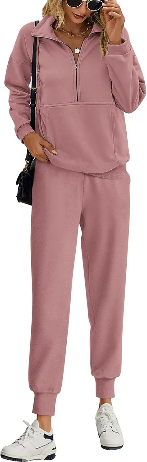 PRETTYGARDEN Long Sleeve Half Zip Sweatsuits Women 2 Piece Outfit Spring Casual Sweatshirt Sweatpants Lounge Set Tracksuit