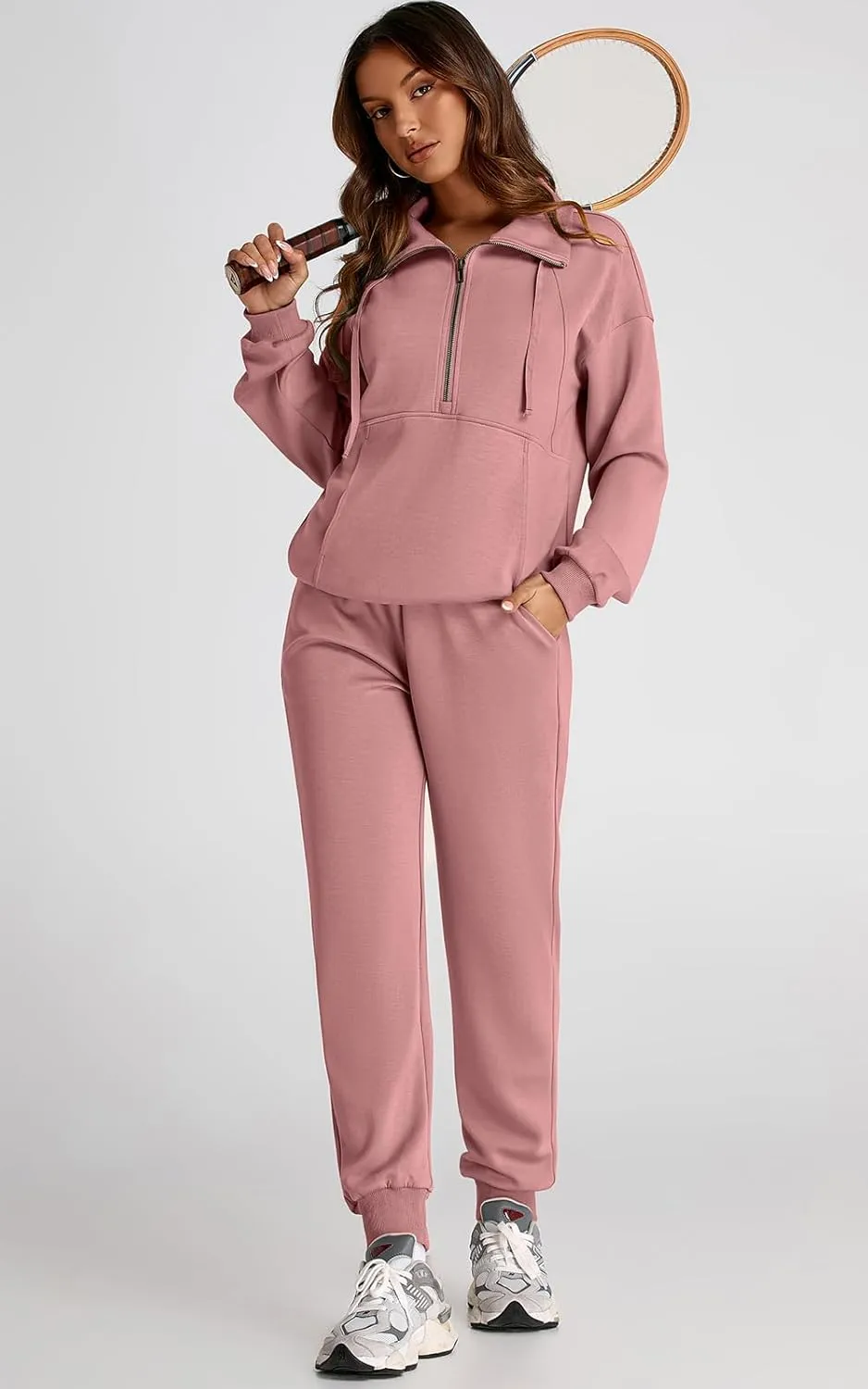PRETTYGARDEN Long Sleeve Half Zip Sweatsuits Women 2 Piece Outfit Spring Casual Sweatshirt Sweatpants Lounge Set Tracksuit