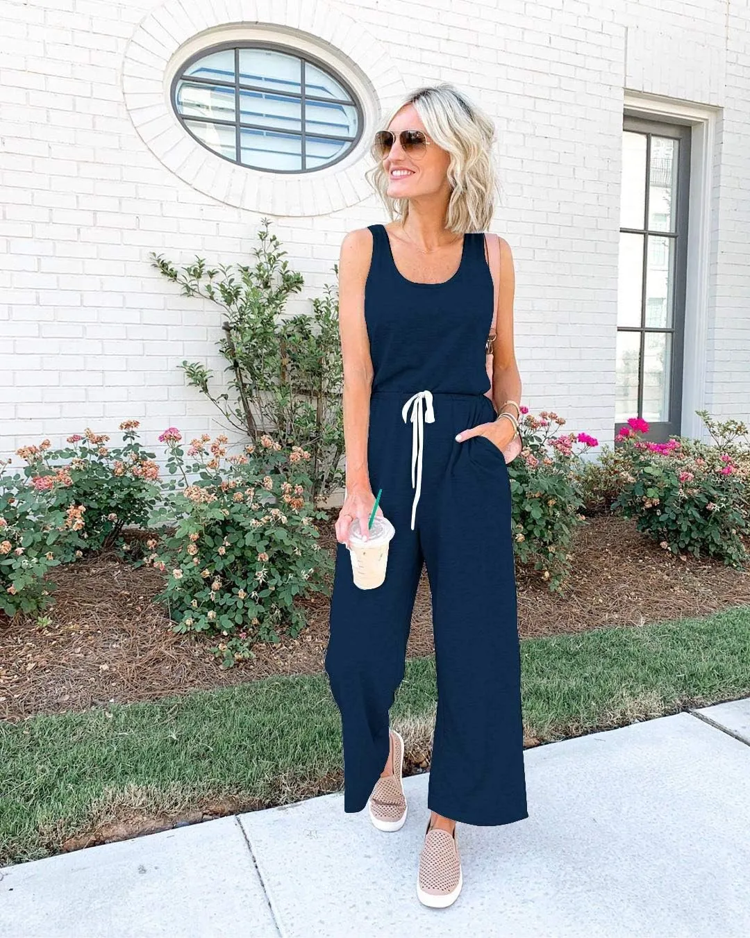 PRETTYGARDEN One Piece Jumpsuits for Women 2025 Summer Casual Drawstring Sleeveless Tank Romper Beach Vacation Outfits