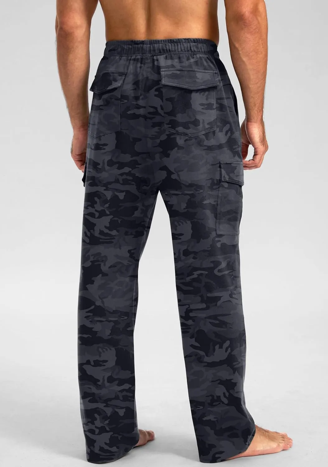 Pudolla Men's Cotton Sweatpants with Cargo Pockets Open Bottom Yoga Pants for Men Lounge Pants for Athletic Workout Casual