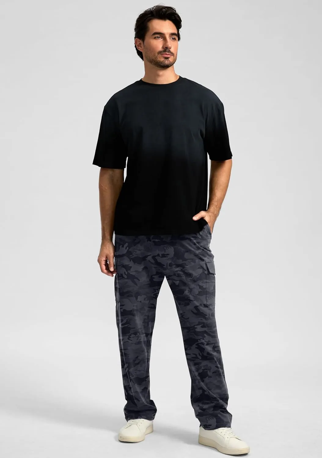 Pudolla Men's Cotton Sweatpants with Cargo Pockets Open Bottom Yoga Pants for Men Lounge Pants for Athletic Workout Casual