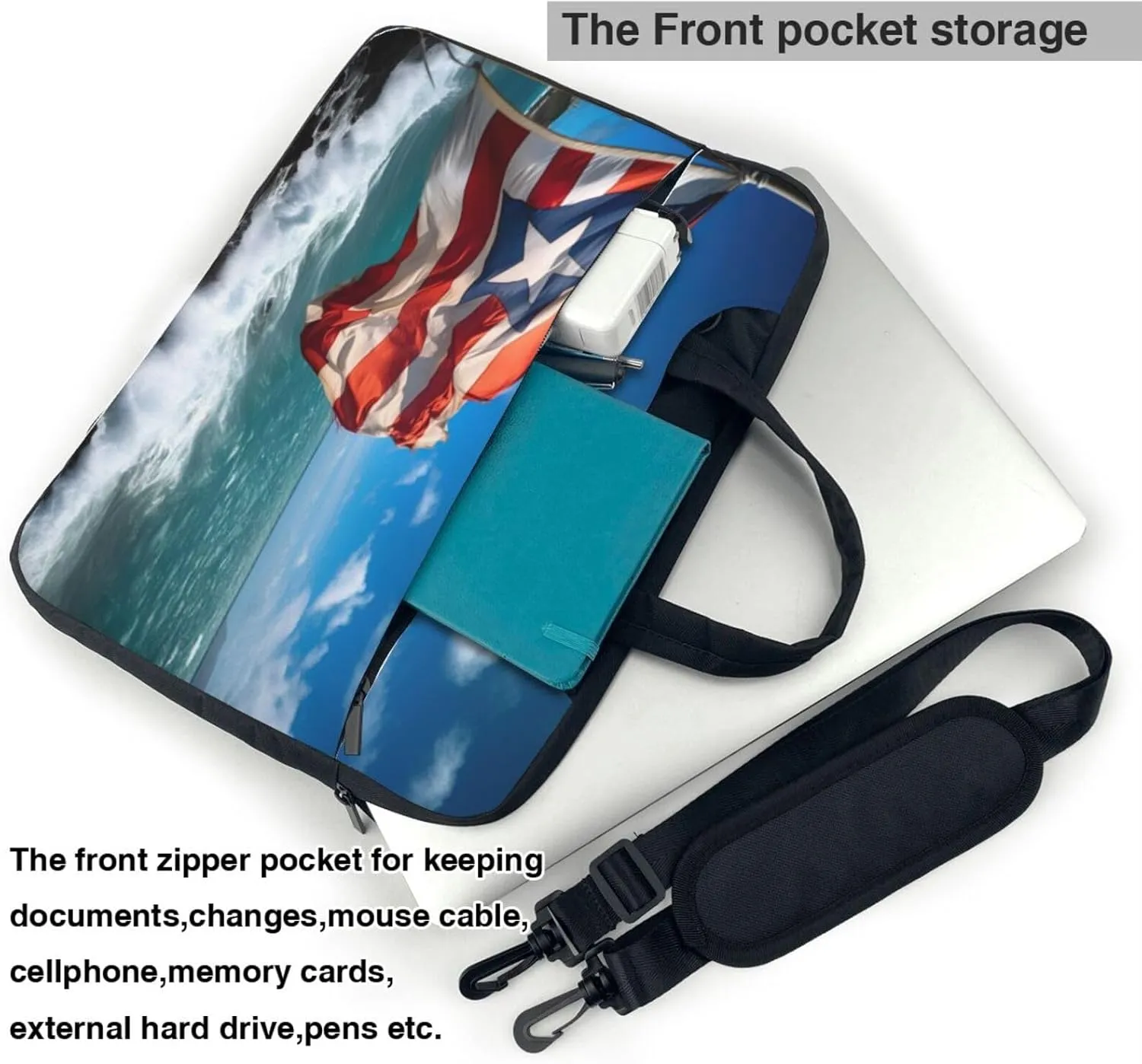 Puerto Rico Flag Print Work Casual Office Laptop Shoulder Messenger Bag 13 inch 14 inch 15.6 inch