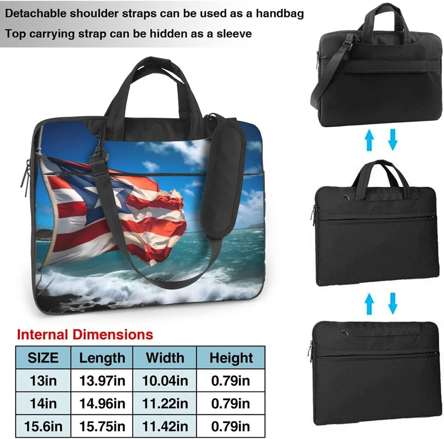 Puerto Rico Flag Print Work Casual Office Laptop Shoulder Messenger Bag 13 inch 14 inch 15.6 inch