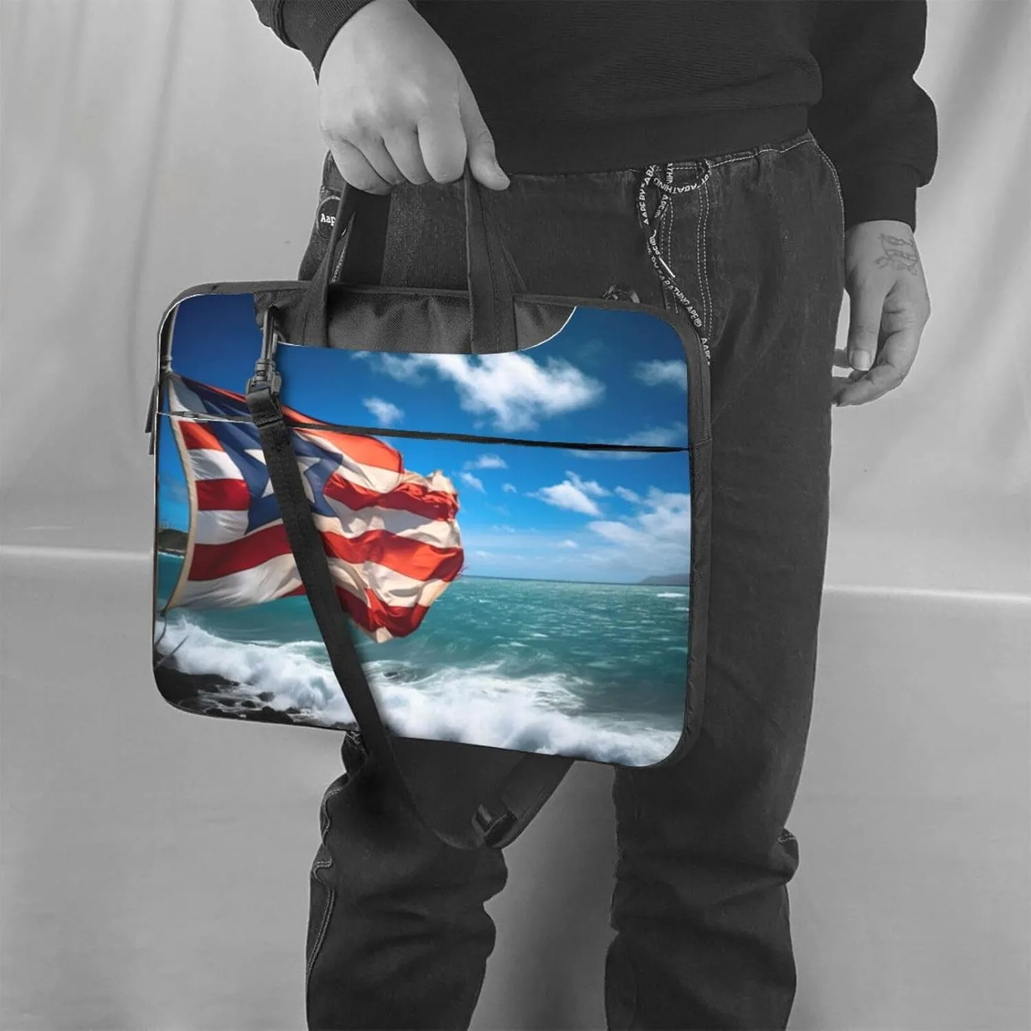 Puerto Rico Flag Print Work Casual Office Laptop Shoulder Messenger Bag 13 inch 14 inch 15.6 inch