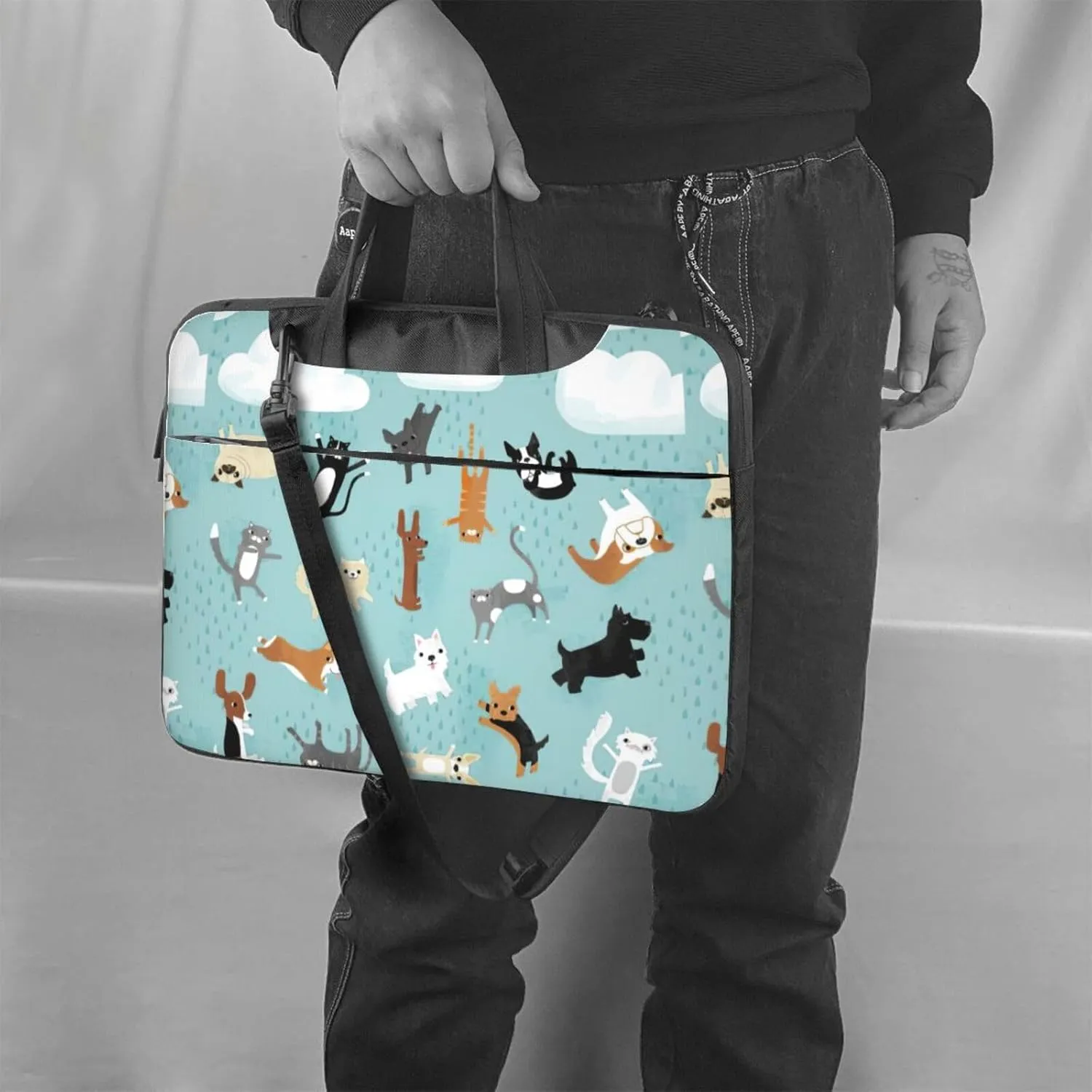 Raining Cats & Dogs Print Work Casual Office Laptop Shoulder Messenger Bag 13 inch 14 inch 15.6 inch