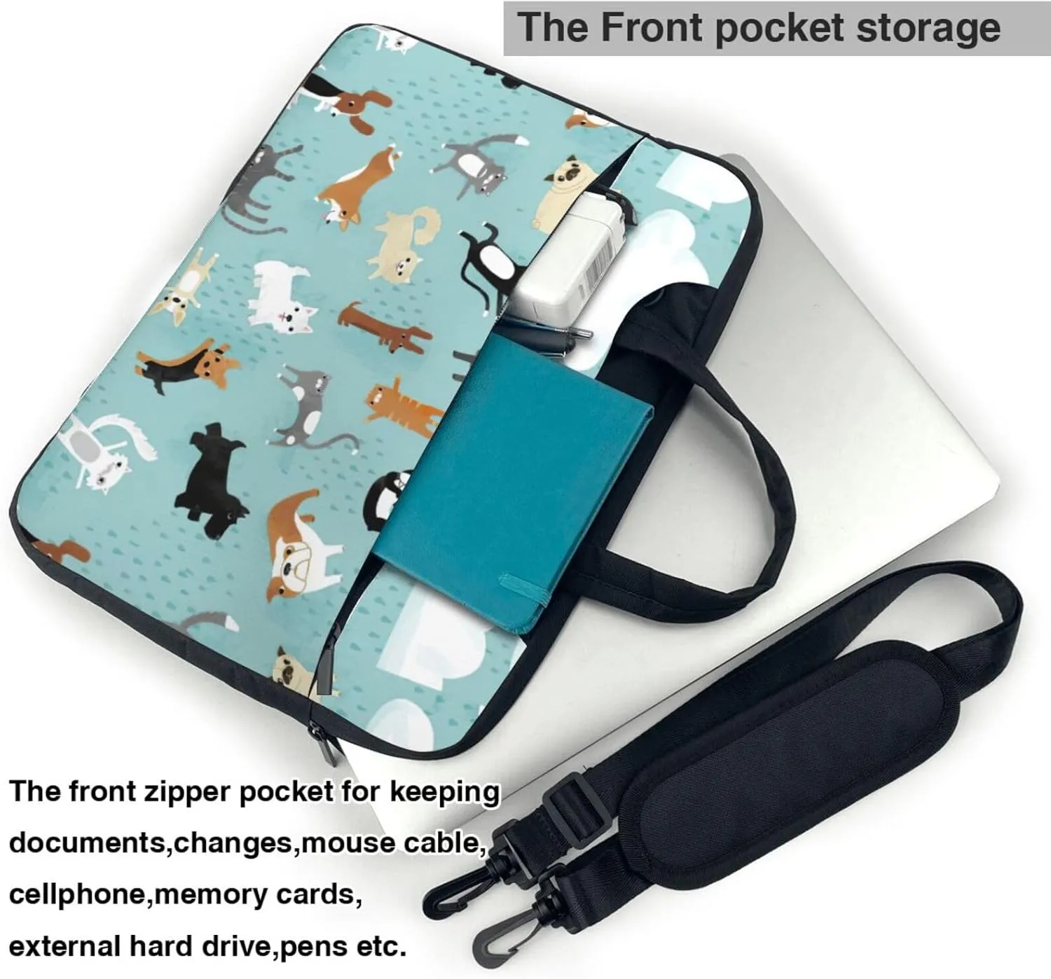 Raining Cats & Dogs Print Work Casual Office Laptop Shoulder Messenger Bag 13 inch 14 inch 15.6 inch