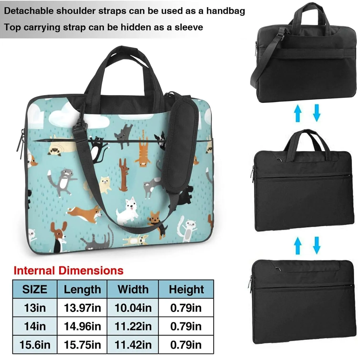 Raining Cats & Dogs Print Work Casual Office Laptop Shoulder Messenger Bag 13 inch 14 inch 15.6 inch