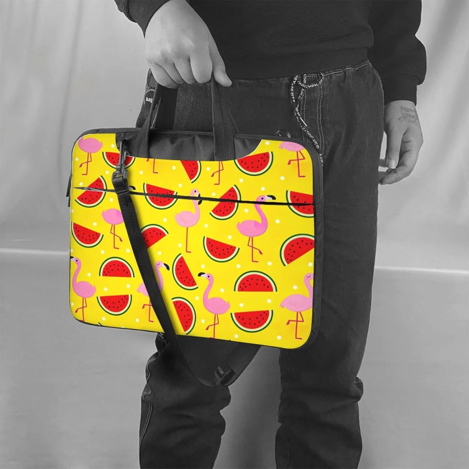 Red flamingo and watermelon Print Work Casual Office Laptop Shoulder Messenger Bag 13 inch 14 inch 15.6 inch