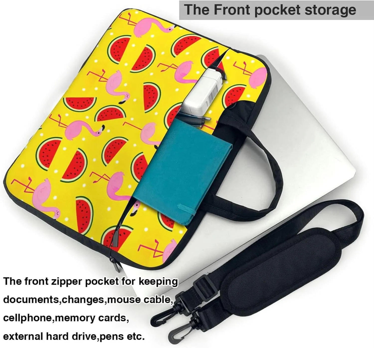 Red flamingo and watermelon Print Work Casual Office Laptop Shoulder Messenger Bag 13 inch 14 inch 15.6 inch