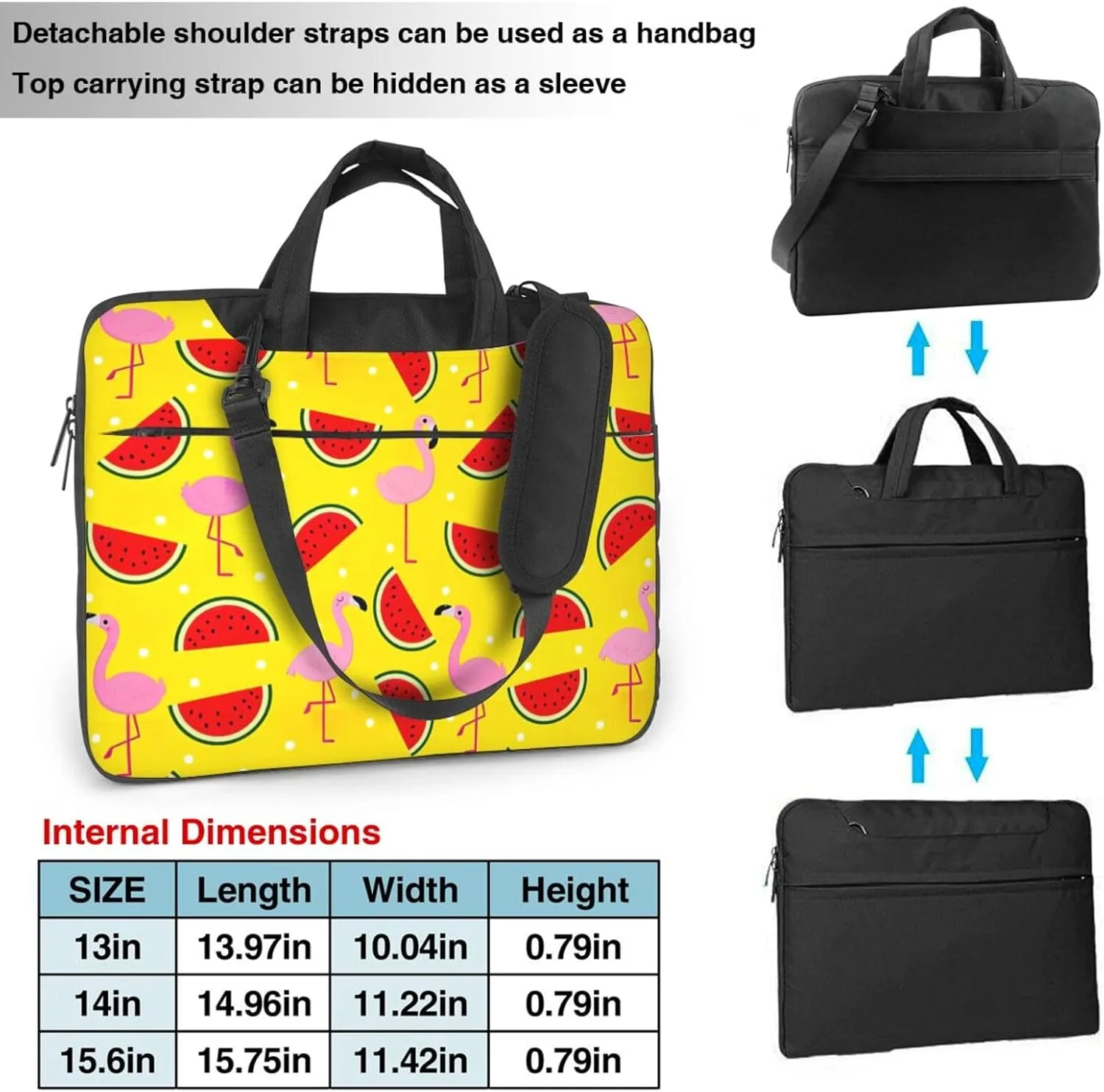 Red flamingo and watermelon Print Work Casual Office Laptop Shoulder Messenger Bag 13 inch 14 inch 15.6 inch