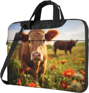 Red Flower Show Steer Cows Cattle Print Work Casual Office Laptop Shoulder Messenger Bag 13 inch 14 inch 15.6 inch