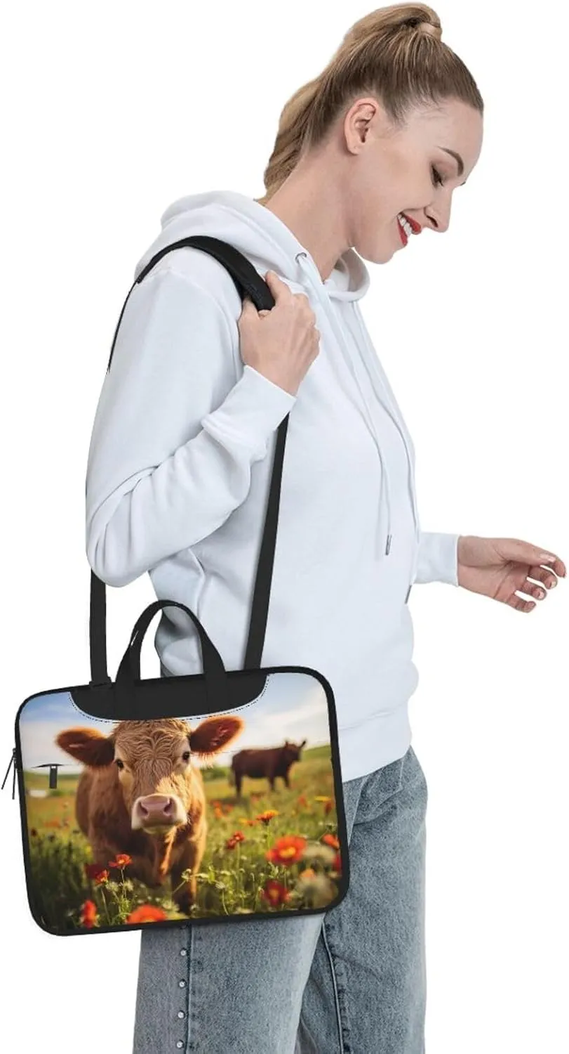 Red Flower Show Steer Cows Cattle Print Work Casual Office Laptop Shoulder Messenger Bag 13 inch 14 inch 15.6 inch