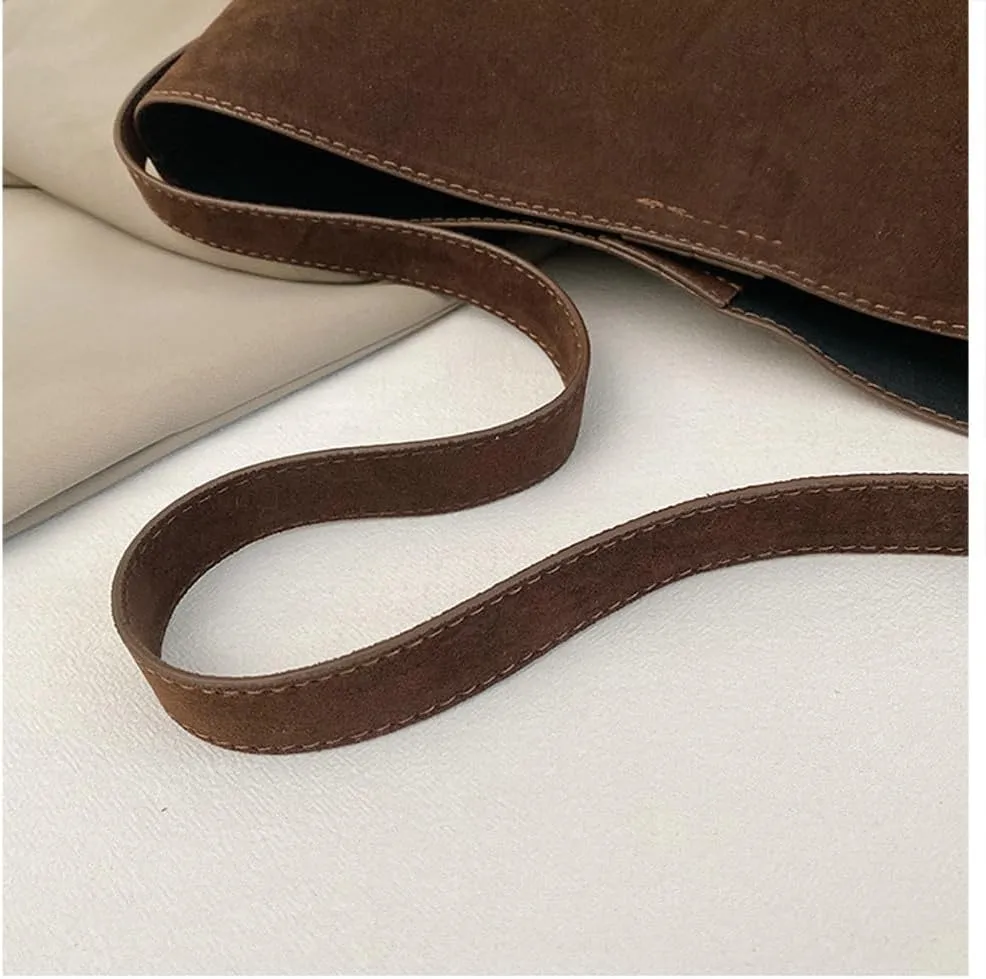 Retro Suede Tote Bag for Women 2Pcs Suede Hobo Shoulder Bag Crossbody Purse Satchel Large Capacity Work Tote Handbag